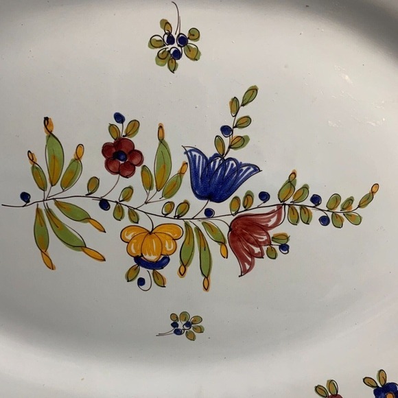 PV Vintage Italy Handpainted BLUE FLORAL 15" Oval Platter - Picture 3 of 4